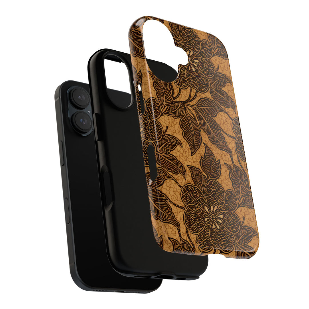 Traditional Batik Pattern Tough Phone Cases Personalizable - Brown Flower