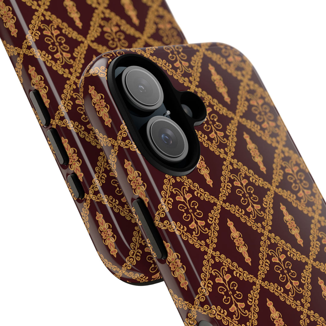 Traditional Batik Pattern Tough Phone Cases Personalizable - Brown Batik Grid Pattern