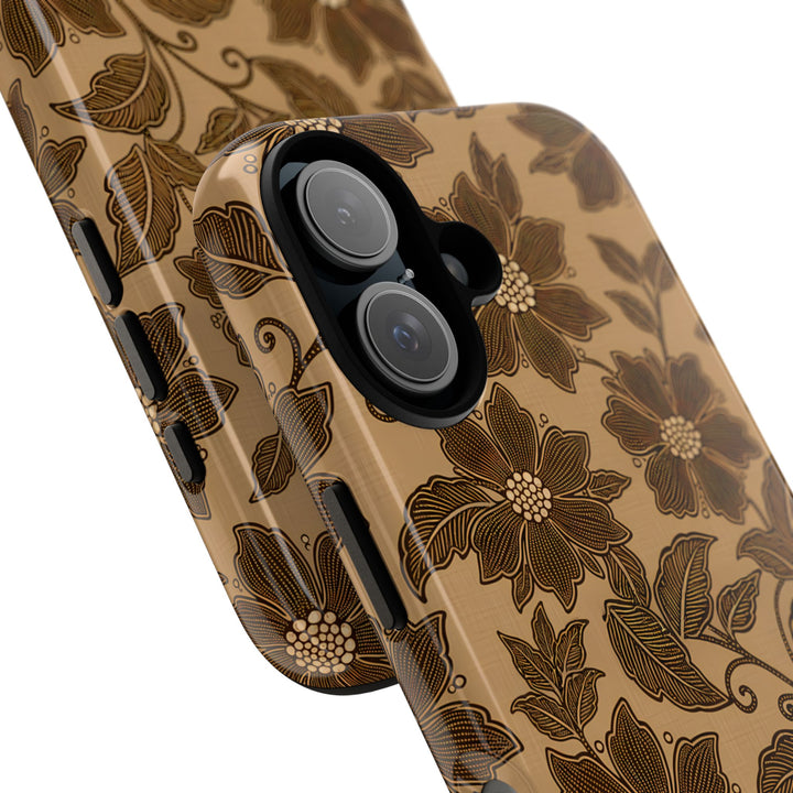 Traditional Batik Pattern Tough Phone Cases Personalizable - Brown Flower Pattern
