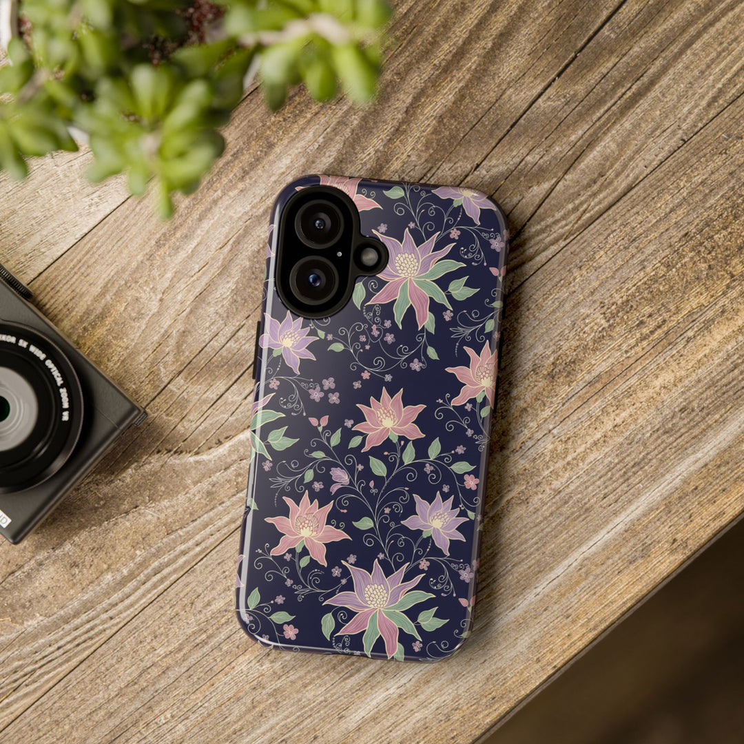 Traditional Batik Pattern Tough Phone Cases Personalizable - Purple Flower
