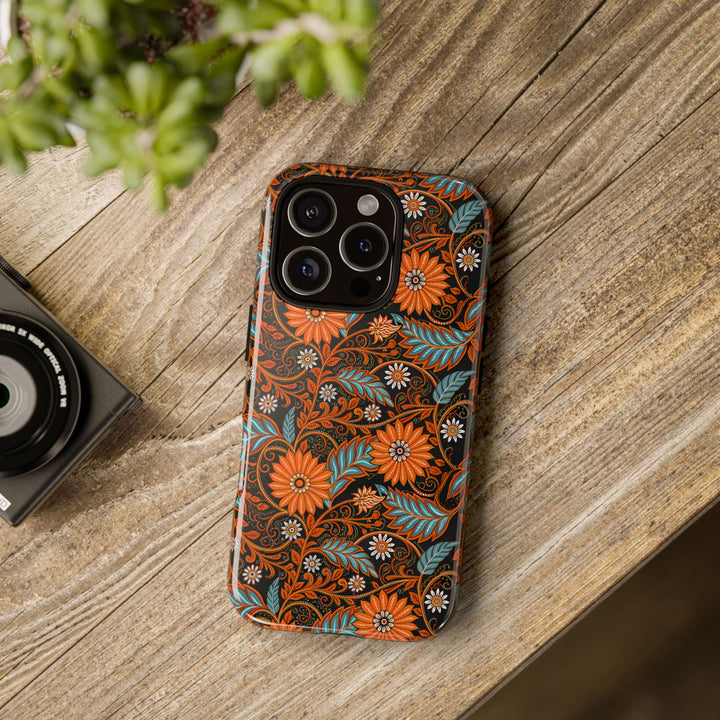 Modern Batik Pattern Tough Phone Cases Personalizable - Orange Teal 1