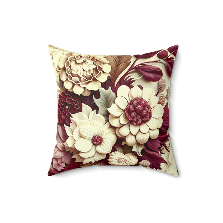 Rich Blooming Burgundy Flowers Bouquet Square Pillow