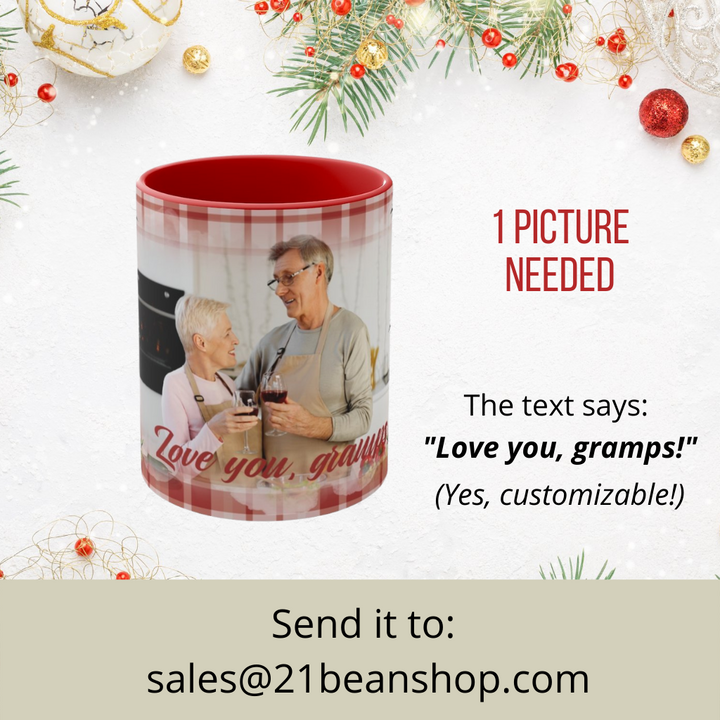 Red Plaid Photo Holiday Mug  With Red Handle - Personalized