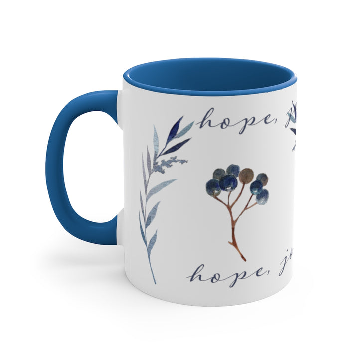 Hope, Joy And Love With Blue Handle Mug