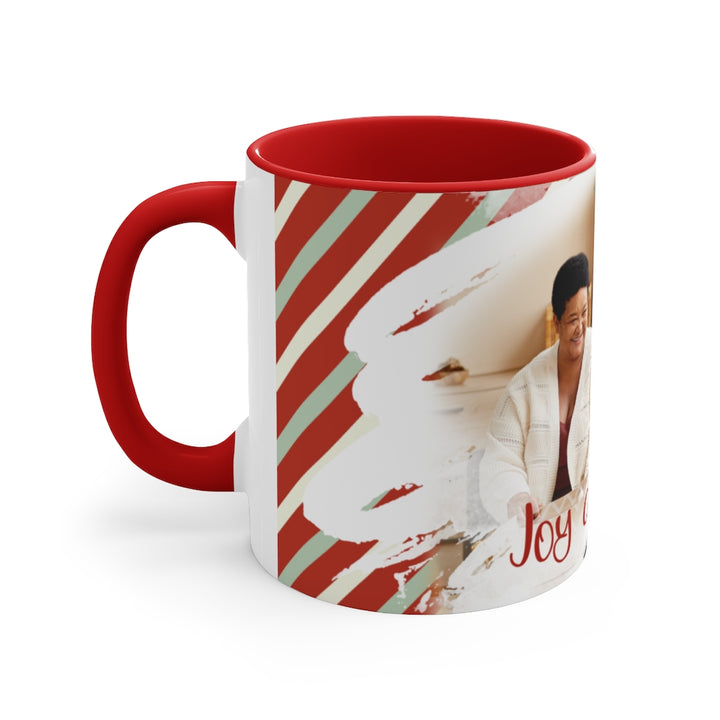 Joy And Love Photo Holiday Mug With Red Handle - Personalized