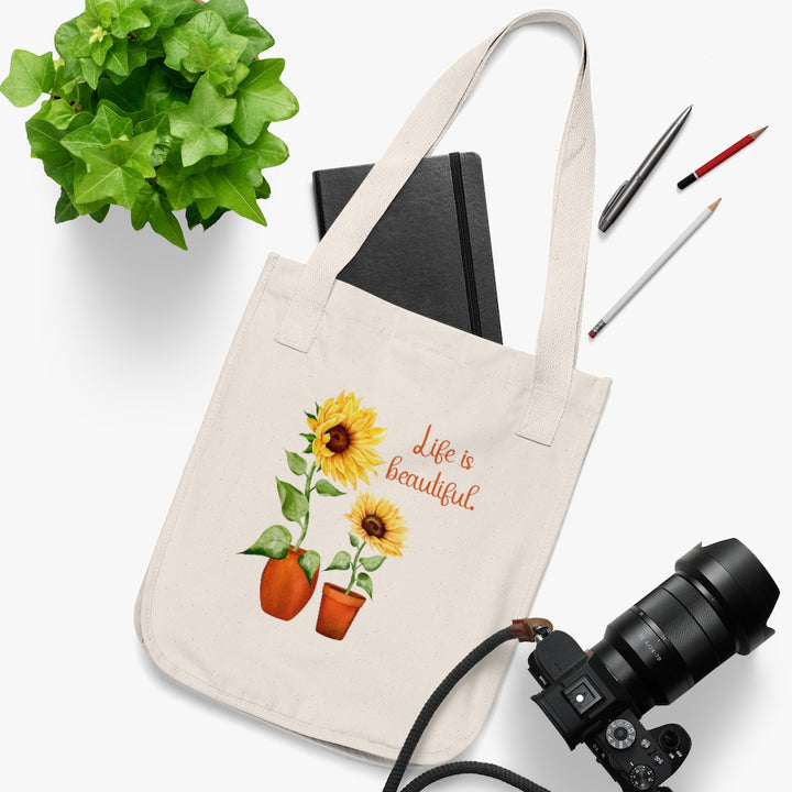 Life Is Beautiful Sunflowers Organic Canvas Tote