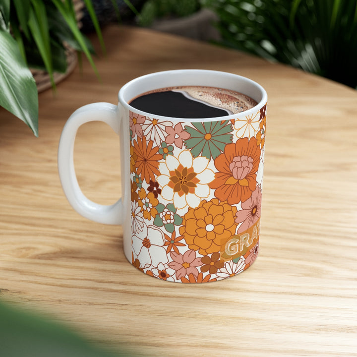 Gratitude Retro Flower Ceramic Mug