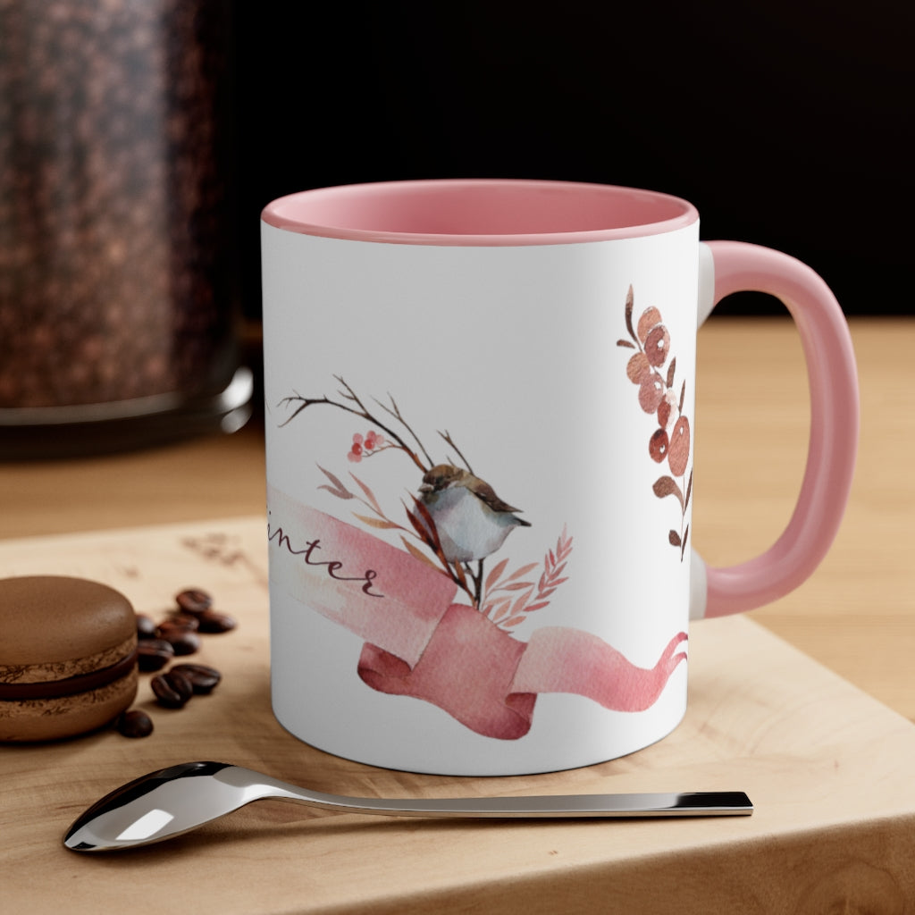 Rosie-Gold Winter With Pink Handle Mug