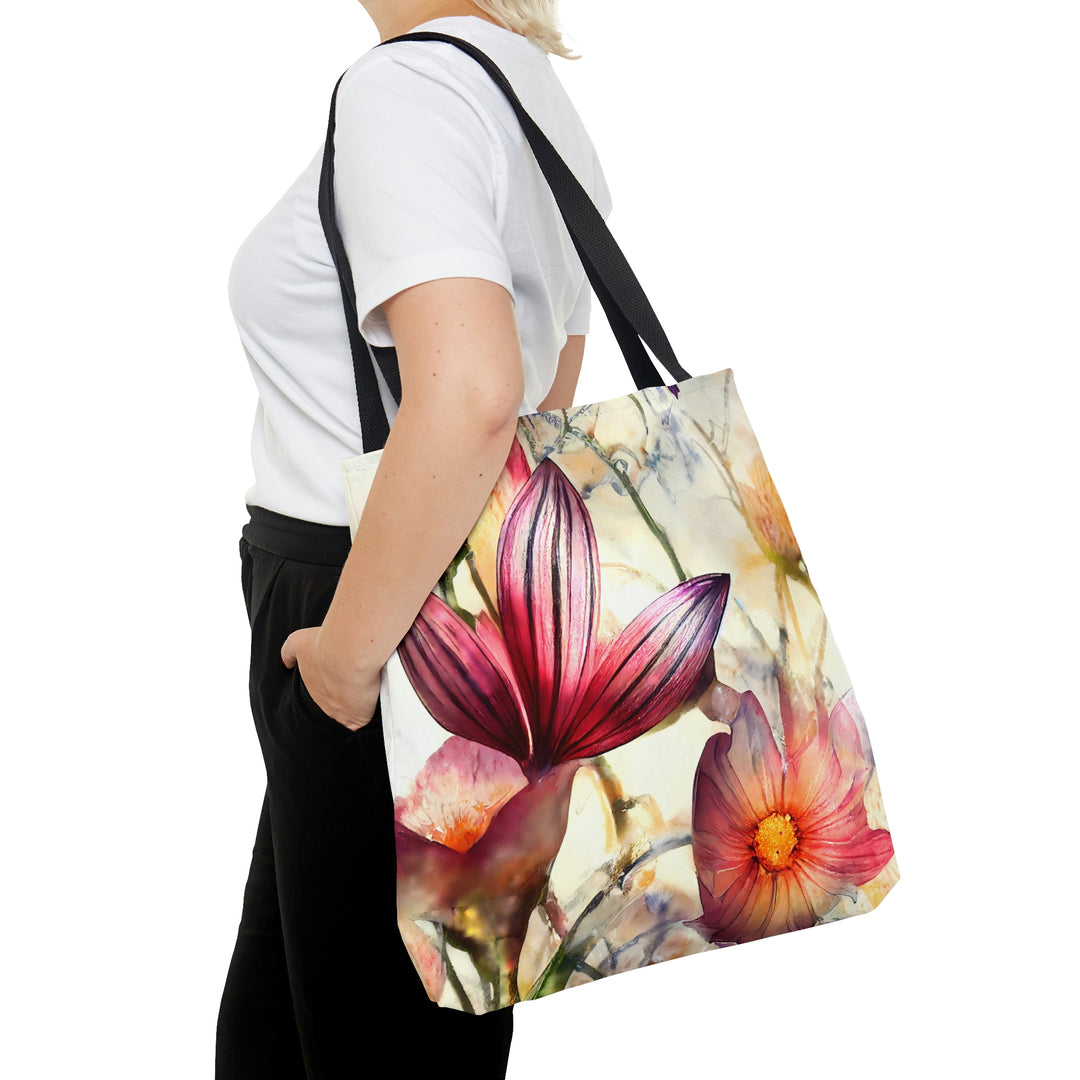 Red Abstract Flower Tote Bag