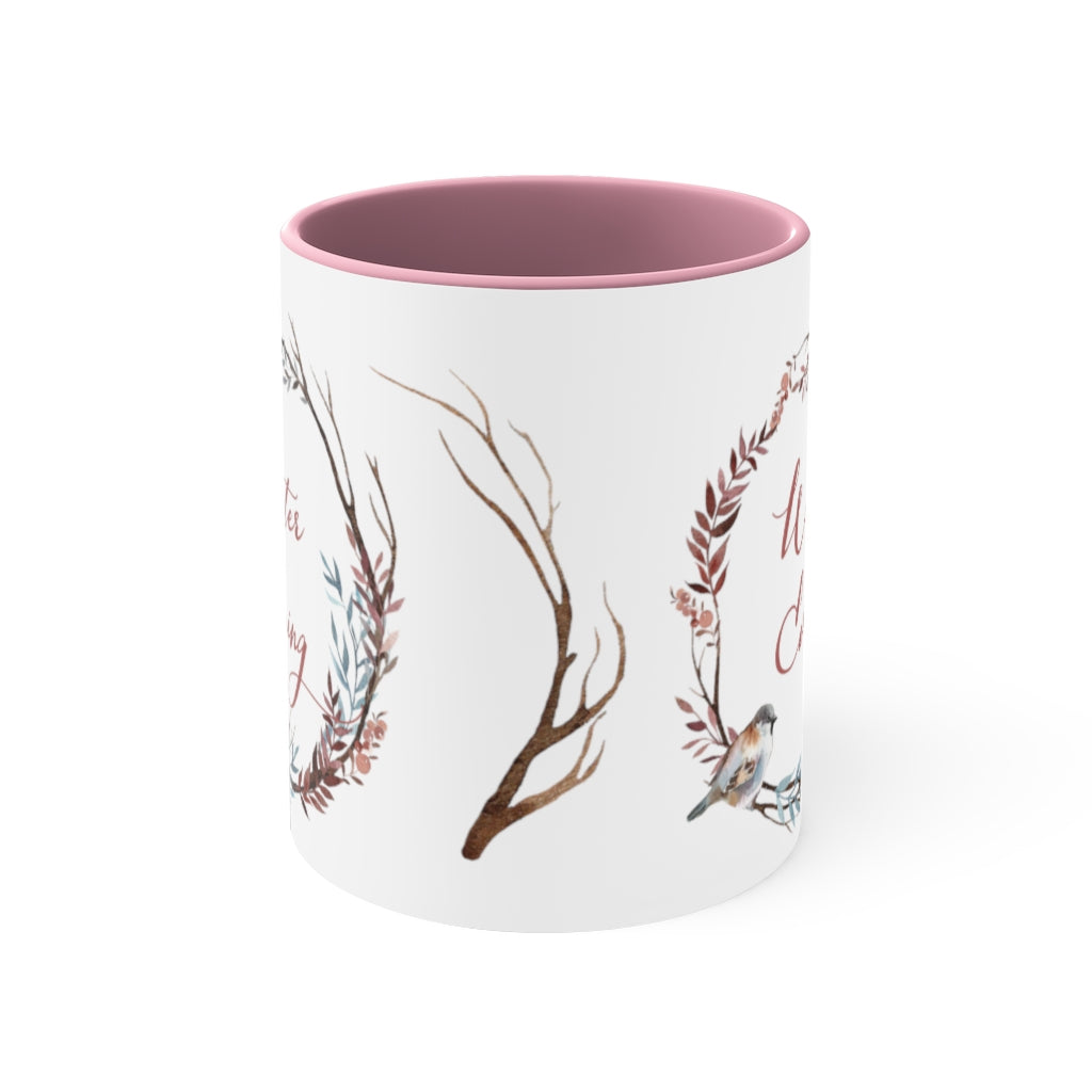 Winter Evening With Pink Handle Mug