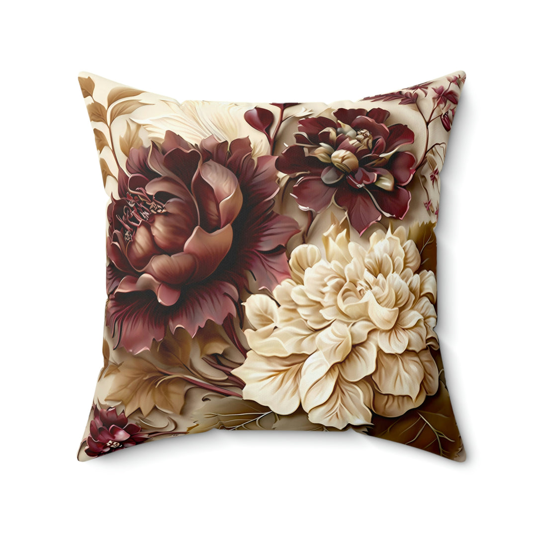Rich Blooming Burgundy Flowers Garland Square Pillow