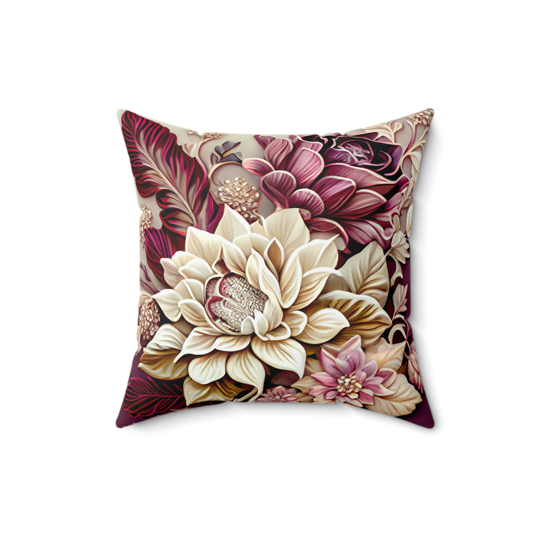 Rich Bold Blooming Burgundy Flowers Square Pillow