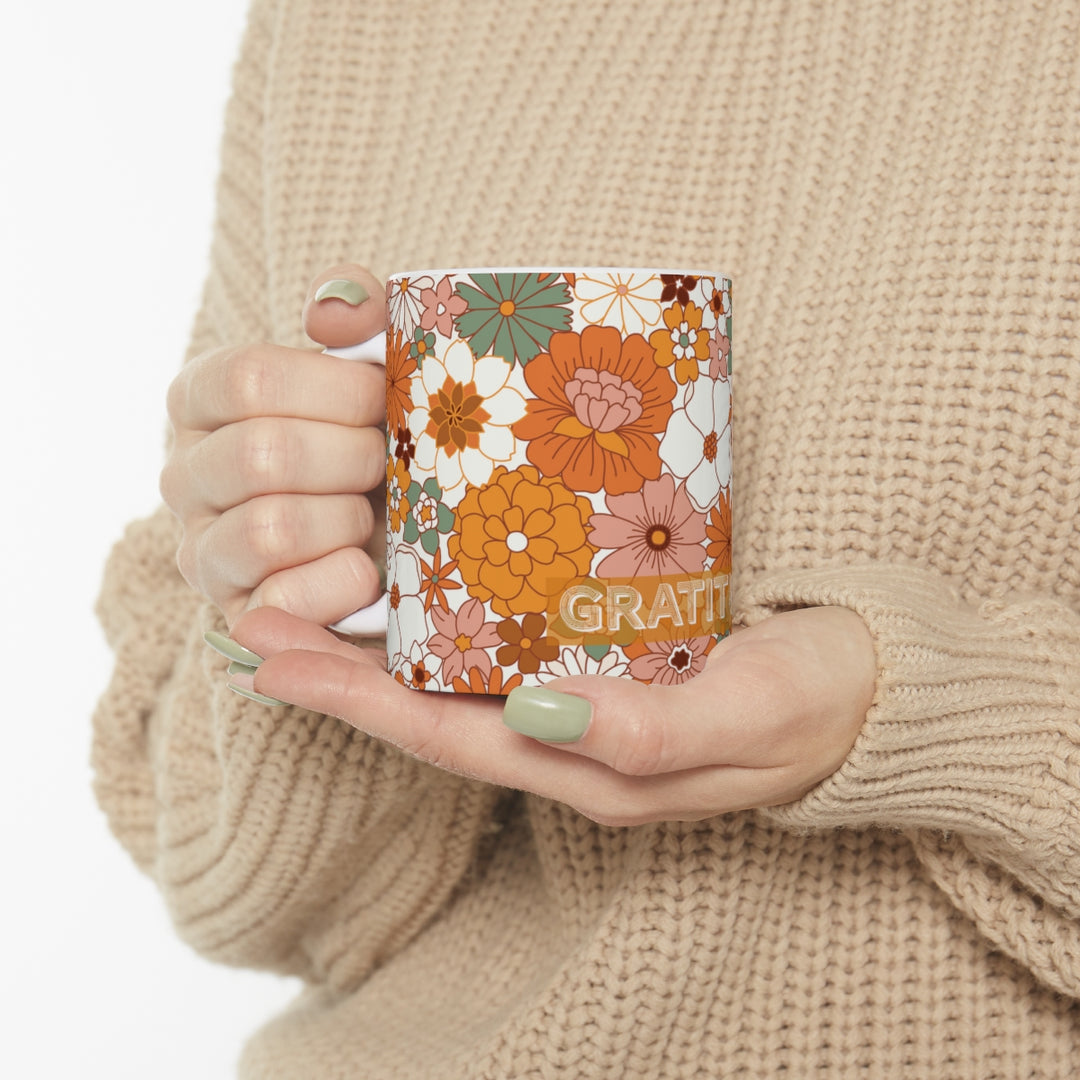 Gratitude Retro Flower Ceramic Mug