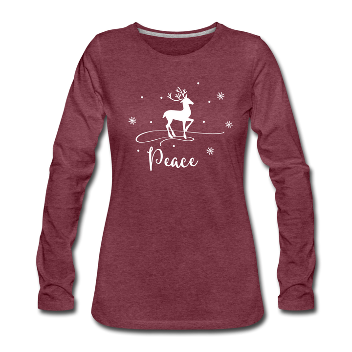 Peace Reindeer Women's Premium Long Sleeve T-Shirt - heather burgundy