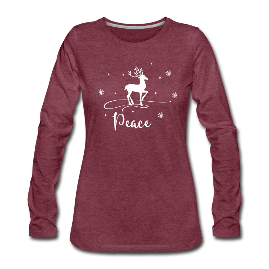 Peace Reindeer Women's Premium Long Sleeve T-Shirt - heather burgundy