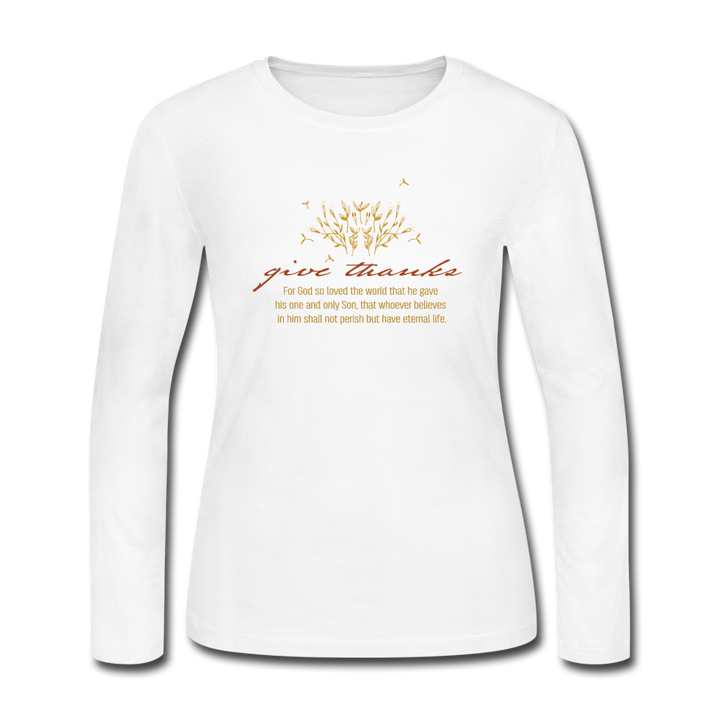 Give Thanks Long Sleeve Jersey T-Shirt - white