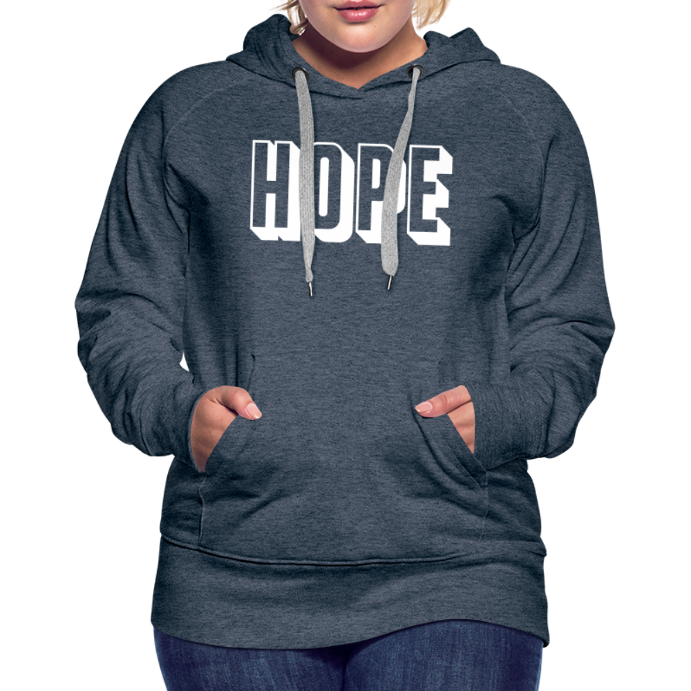 Hope Women’s Premium Hoodie-White Velvety Print - heather denim