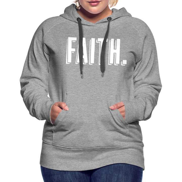 Faith Women’s Premium Hoodie - White Velvety Print - heather grey
