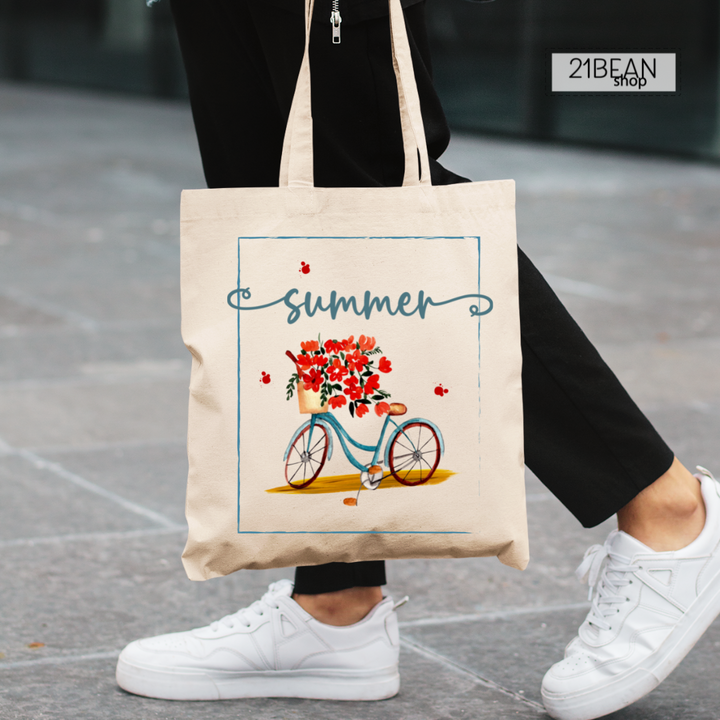 Summer Bicycle Canvas Tote Lightweight