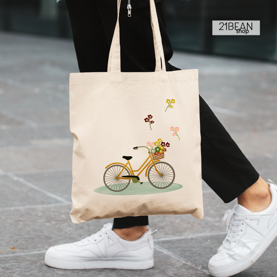 Flower Market Bicycle Canvas Tote Lightweight